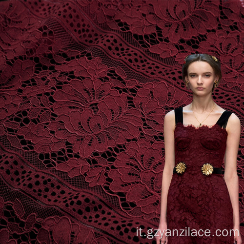 Pizzo Chantilly in cotone floreale rosso